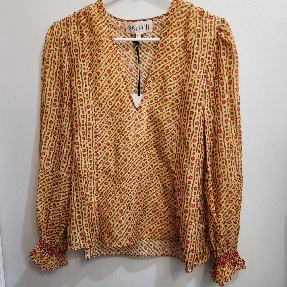 NWT SALONI Daisy Trail Cotton Silk ELI Peasant Print Top Size 4